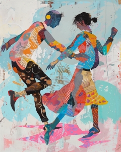 Couple Dansant en Mouvement Color&eacute;