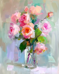 Pink Roses in a Glass Vase