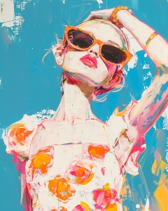 Mujer con Gafas de Sol y Vestido Floral