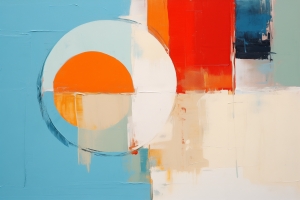 Demi-Cercle Orange sur Blocs Bleus et Cr&egrave;me