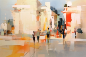 Personas Caminando en Ciudad Abstracta