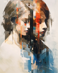 Due Volti Femminili con Frammentazione Verticale