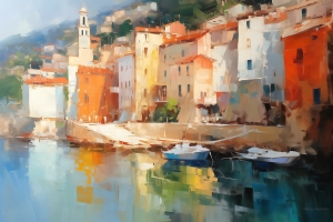 Boote und Bunte H&auml;user am Wasser