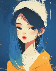 Ragazza con Fascia e Capelli Blu