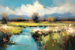 River Through a Flower Field