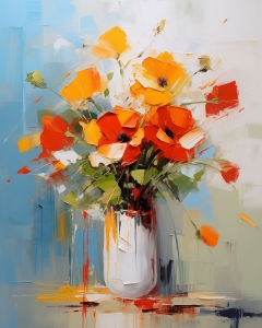 Rote und Gelbe Blumen in Weißer Vase