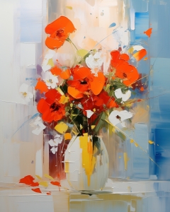 Rote und Wei&szlig;e Blumen in Wei&szlig;er Vase