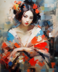Woman in Colorful Kimono