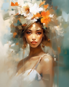 Femme africaine avec couronne florale et robe blanche