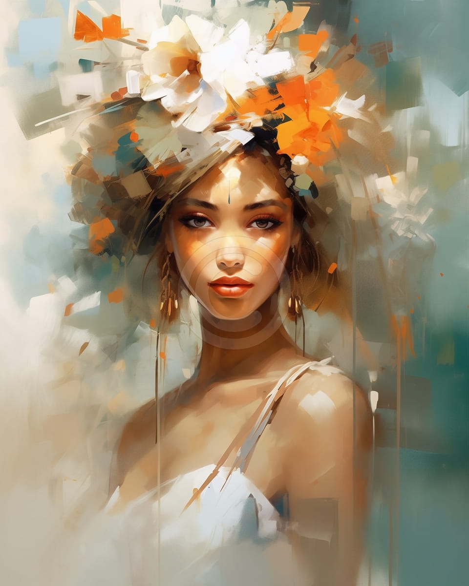 Femme africaine avec couronne florale et robe blanche