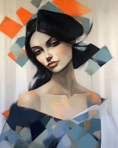 Mujer con patrones geom&eacute;tricos y cabello negro