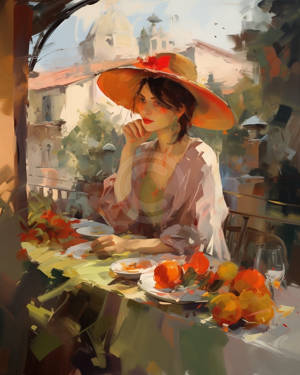 Frau mit Orangen auf sonniger Terrasse