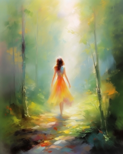 Donna che cammina verso la luce