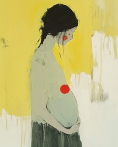 Femme enceinte avec points rouges