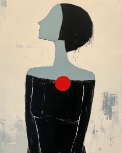 Donna con cerchio rosso sul petto