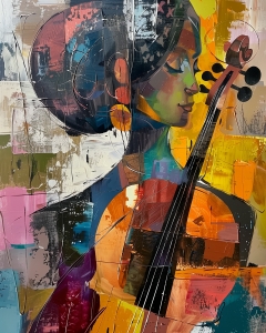 Mujer con Viol&iacute;n en Colores Abstractos