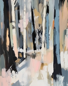 Sentiero nel Bosco con Alberi Bianchi e Colori Tenui