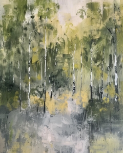 Birch Trees in a Sunlit Green Forest