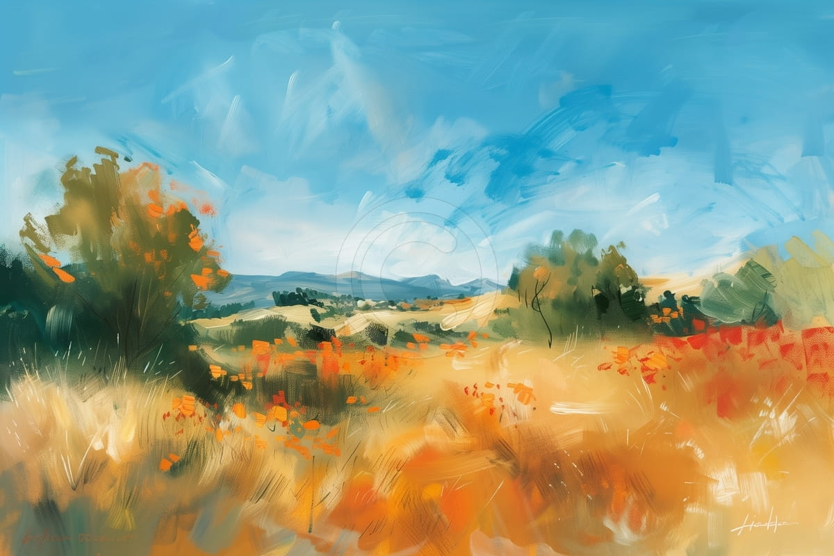 Paysage d’Été avec Champs Orangés