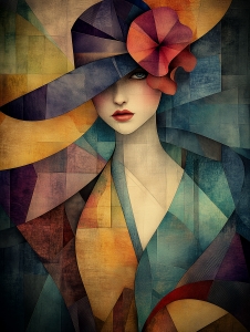 Mujer con sombrero y flor roja