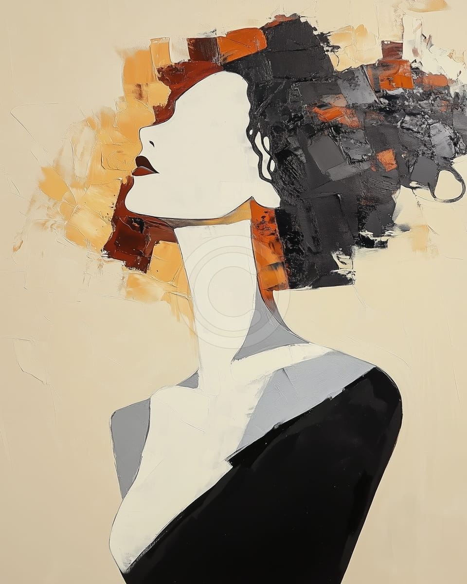 Mujer con la Cabeza Inclinada y Cabello Abstracto