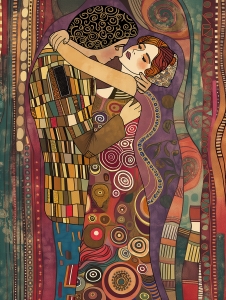 Abrazo de amantes en estilo ornamental