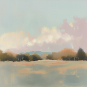 Pastelllandschaft mit B&auml;umen und Fernen H&uuml;geln