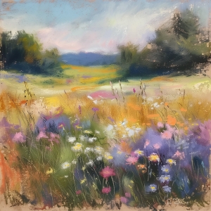 Pradera de Flores Silvestres con &Aacute;rboles a lo Lejos