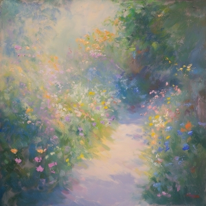 Sentier de jardin avec fleurs en fleurs
