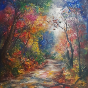 Waldweg mit Herbstfarben