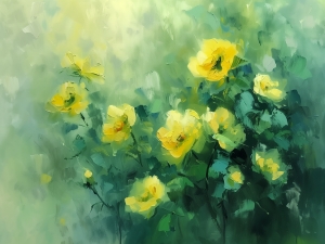 Fiori gialli in luce verde soffusa