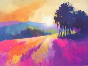 Tramonto su paesaggio colorato