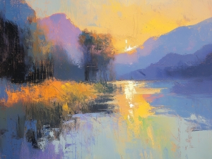Tramonto sul lago silenzioso