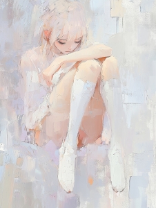 Fille assise, t&ecirc;te baiss&eacute;e