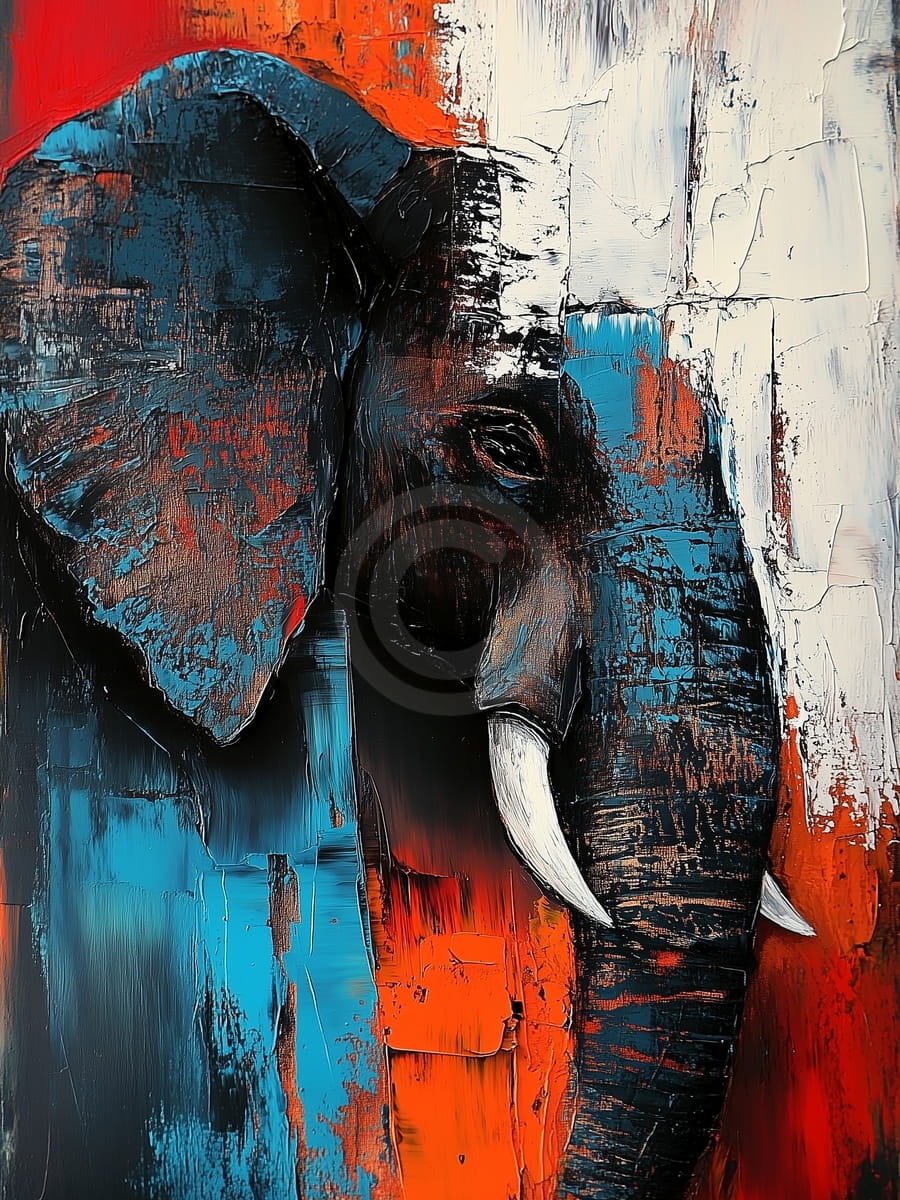 Éléphant en Bleu et Rouge