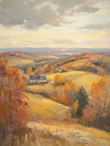 Collines d'automne avec fermes
