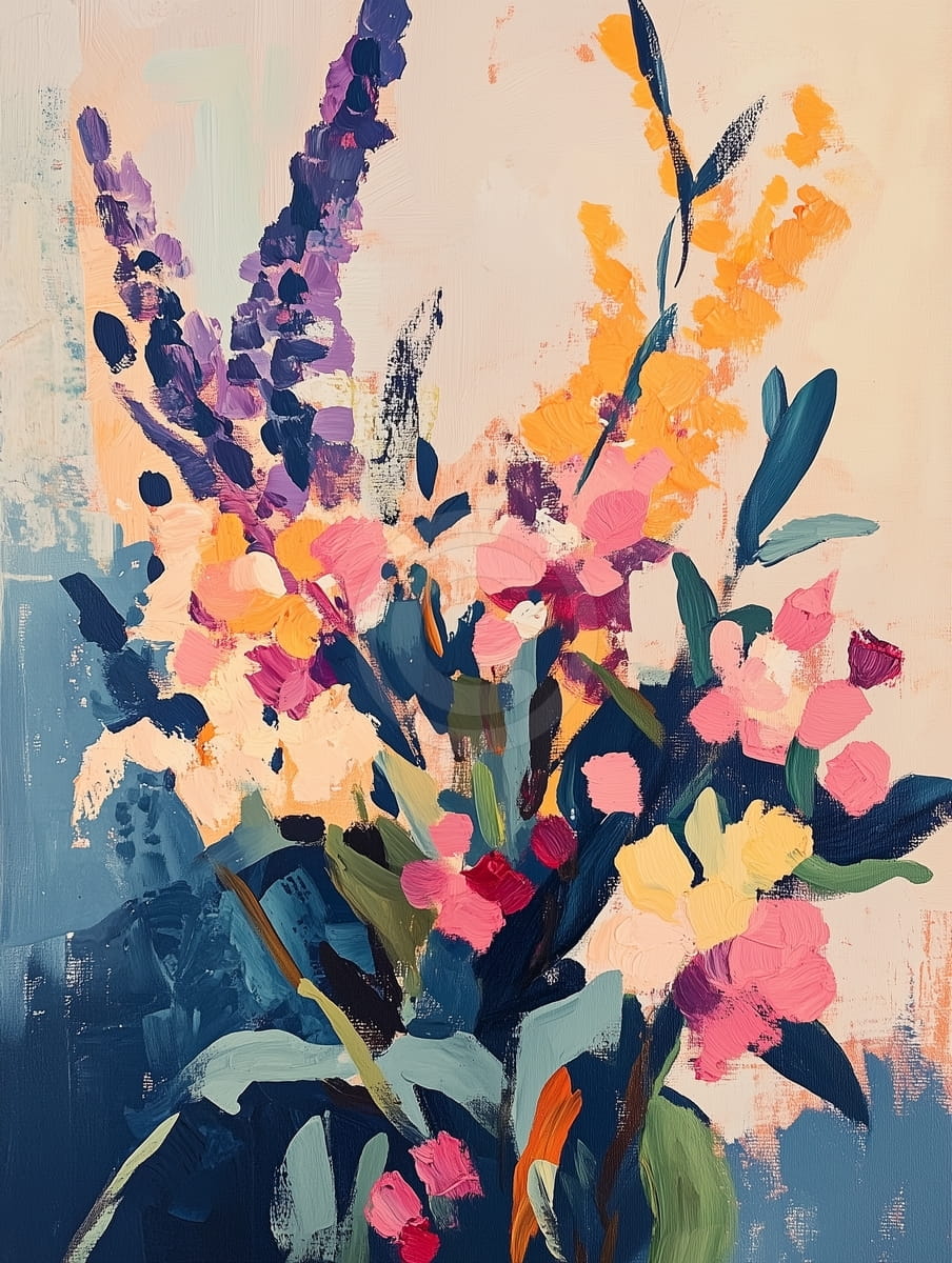 Bouquet fleuri coloré sur fond bleu