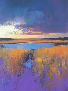 Sonnenuntergang &uuml;ber violettem Sumpfland