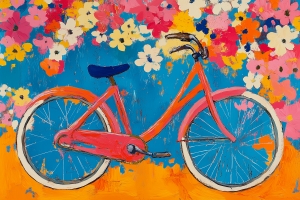 Orangefarbenes Fahrrad mit Bunten Blumen
