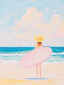 M&auml;dchen mit Surfbrett am Strand