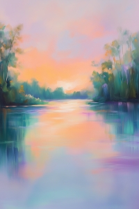 Fiume al tramonto con riflessi colorati