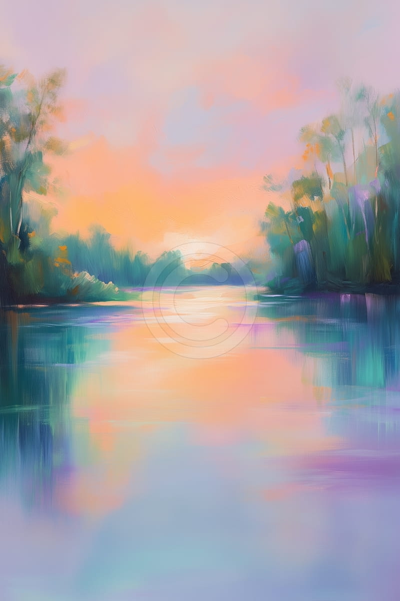 Fluss bei Sonnenuntergang mit farbigen Spiegelungen