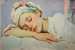 Femme endormie avec foulard