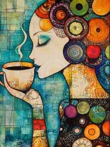 Frau mit Kaffee und Kreisen