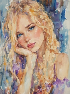Ragazza bionda con la mano sul mento