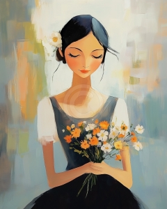 M&auml;dchen mit einem Strau&szlig; Wildblumen