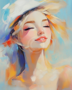 Fille au chapeau blanc et yeux ferm&eacute;s