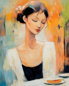 Woman with Closed Eyes at the Table