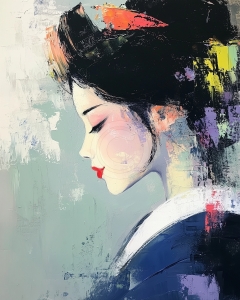 Woman in Profile with Red Lips and Hair Ornament