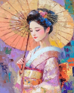 Frau im Kimono mit Sonnenschirm